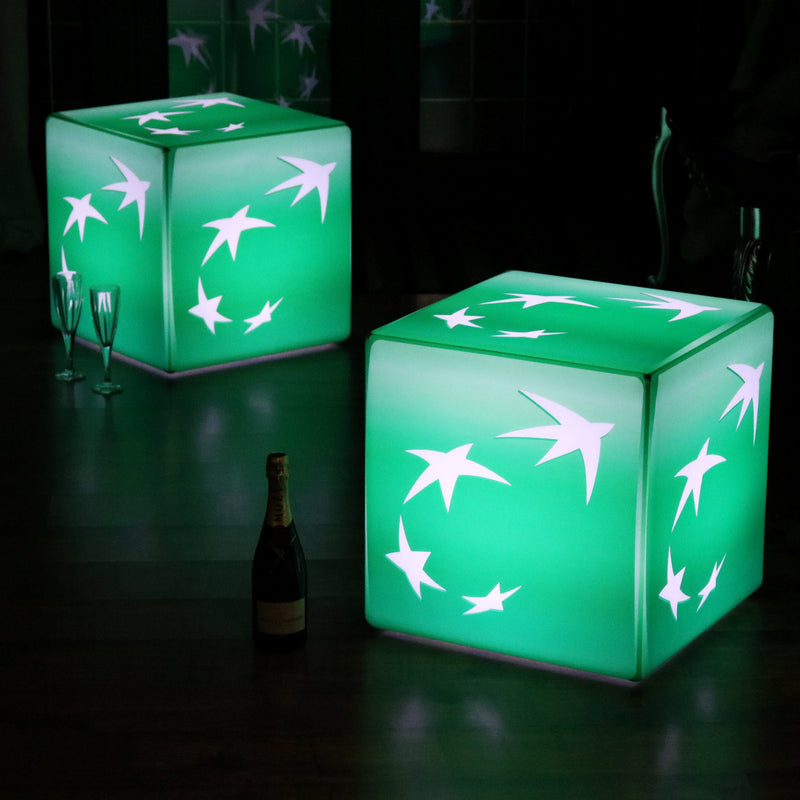 Cube LED Personnalisé Siglé, Caisson Lumineux Publicitaire avec Logo pour Exposition, Affichage Éclairé Sur Pied pour Cabine DJ, Enseigne Lumineuse