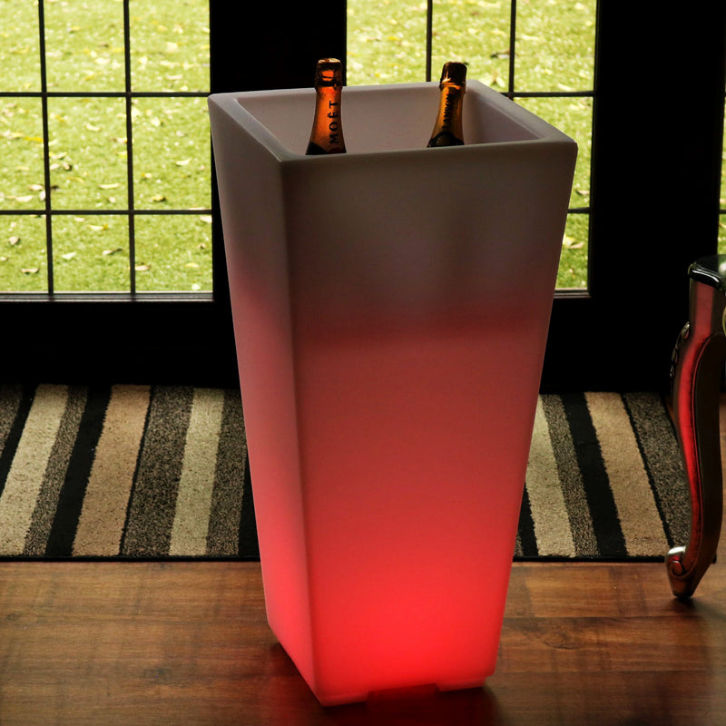 Refroidisseur de vin et de champagne LED jardin extérieur, sur secteur, Seau à glace éclairé, 75 cm