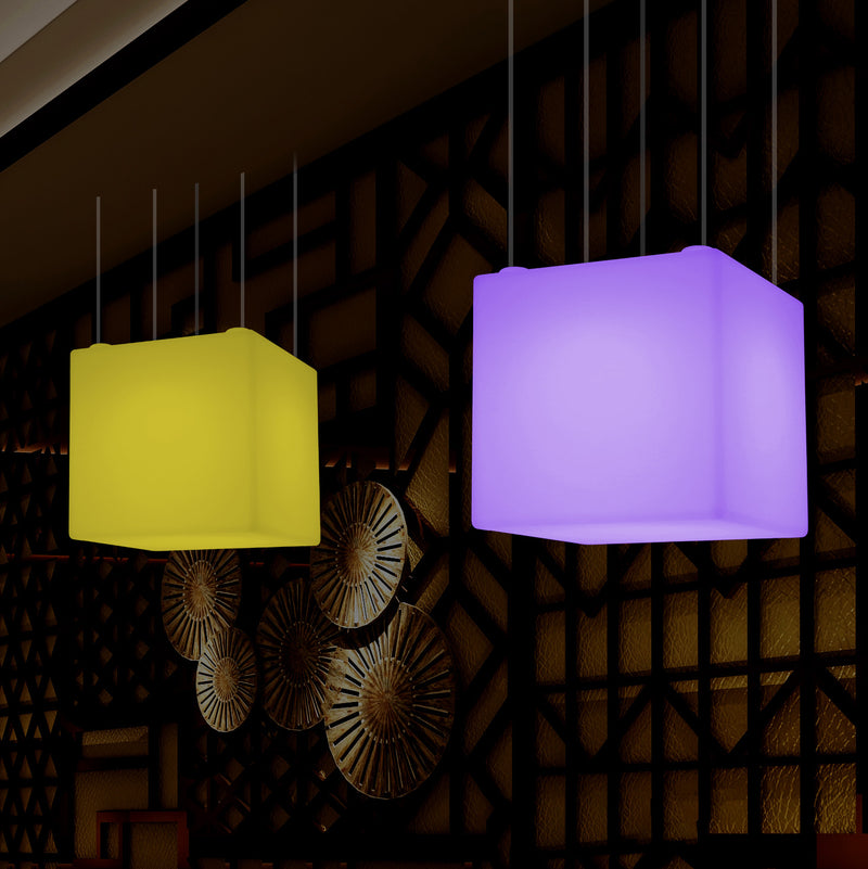 Plafonnier Cube LED, lampe décorative suspendue, 500 mm, E27, éclairage d'ambiance RGB