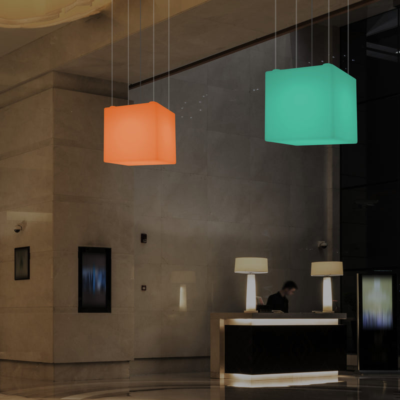Plafonnier Cube LED, lampe décorative suspendue, 500 mm, E27, éclairage d'ambiance RGB