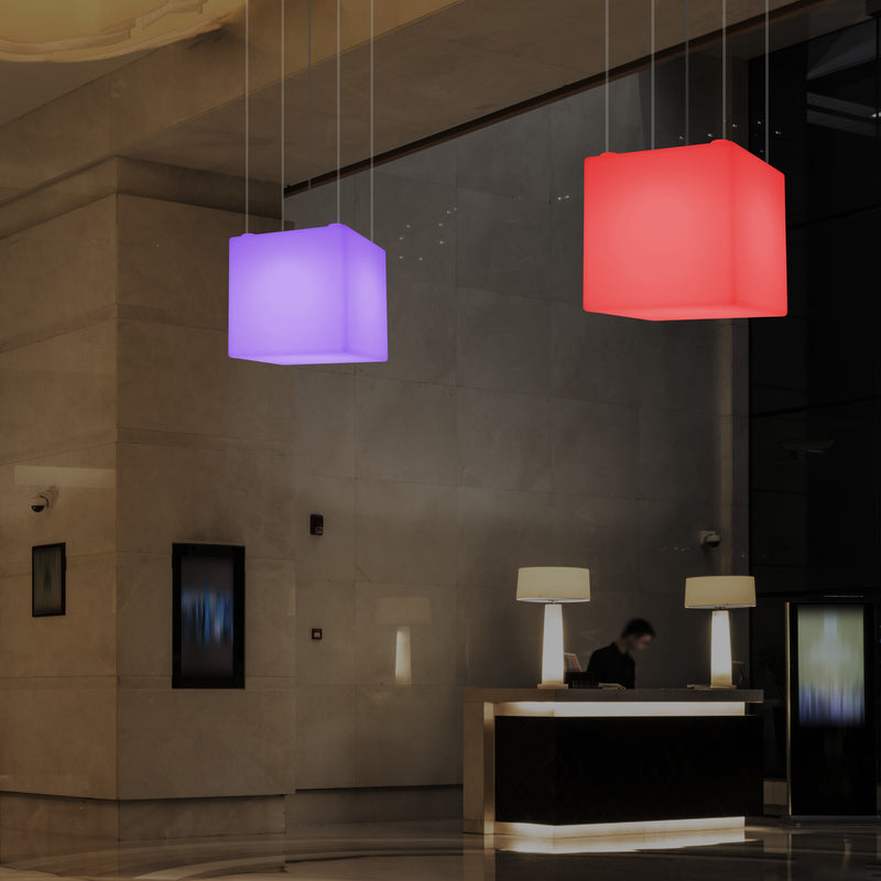 Plafonnier Cube LED, lampe décorative suspendue, 500 mm, E27, éclairage d'ambiance RGB
