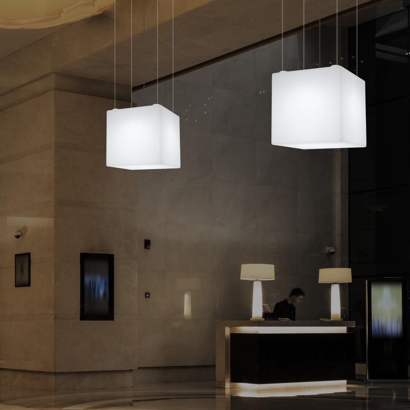 Plafonnier géométrique, éclairage suspendu à LED en forme de cube, 50 x 50 cm, E27, blanc