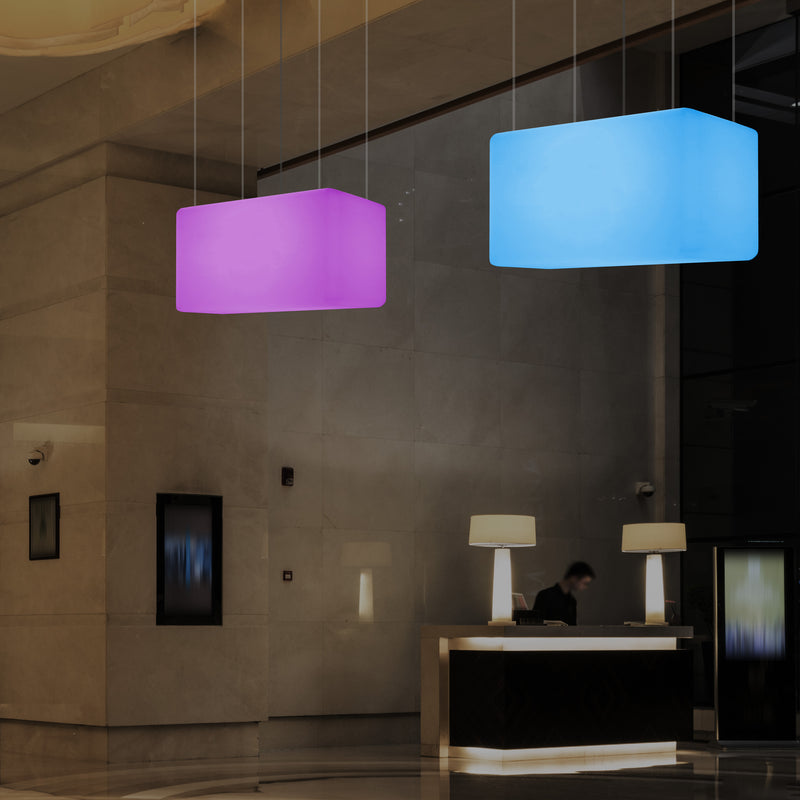 Plafonnier unique, lampe suspendue LED linéaire îlot de cuisine 55 x 35 cm E27 RGB avec télécommande