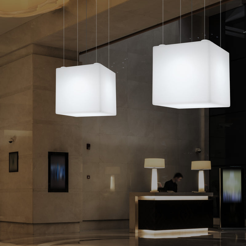 Lampe pendante en forme de cube éclairage LED géométrique au plafond 60 cm E27 RGB avec télécommande