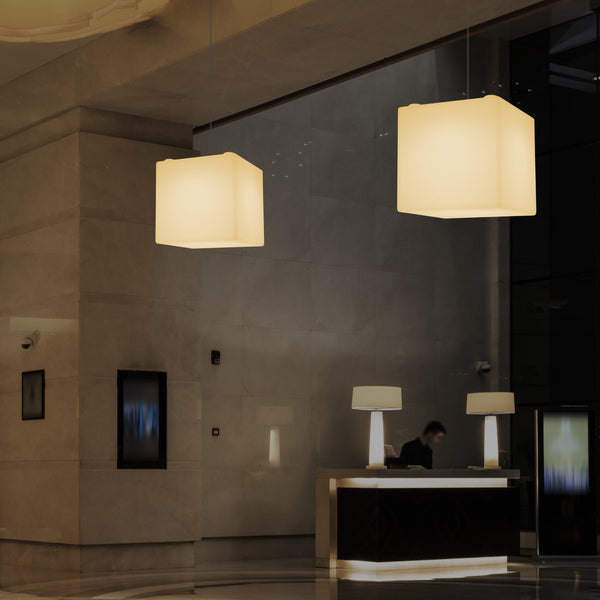 Lampe LED suspendue en forme de cube, éclairage moderne de plafond, 30 cm, E27, blanc chaud
