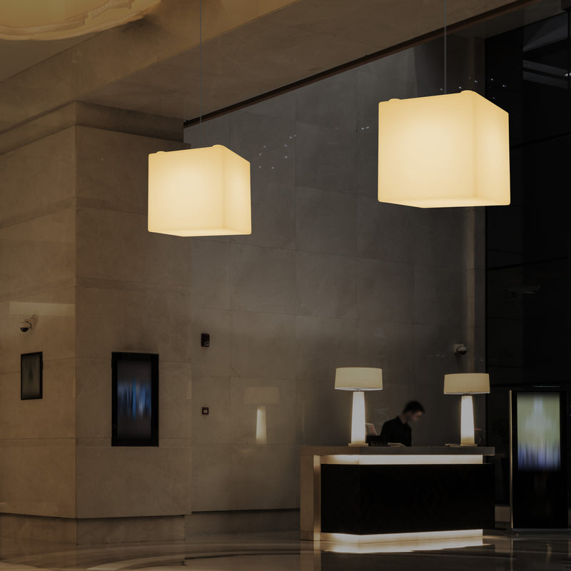 Lampe LED suspendue en forme de cube, éclairage moderne de plafond, 30 cm, E27, blanc chaud