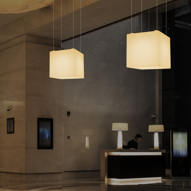 Lampe suspendue LED Cube, Plafonnier géométrique, 40 x 40 cm, E27, blanc chaud