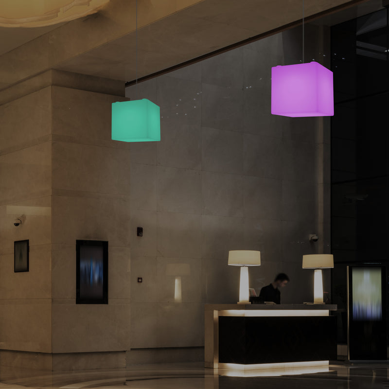 Lampe à suspension en forme de cube, lumière pendante moderne à LED, 20 cm, E27, couleur changeante