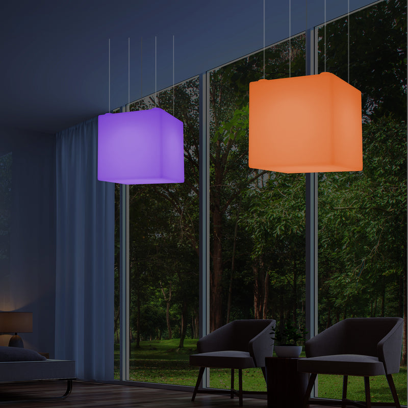 Lampe pendante en forme de cube éclairage LED géométrique au plafond 60 cm E27 RGB avec télécommande
