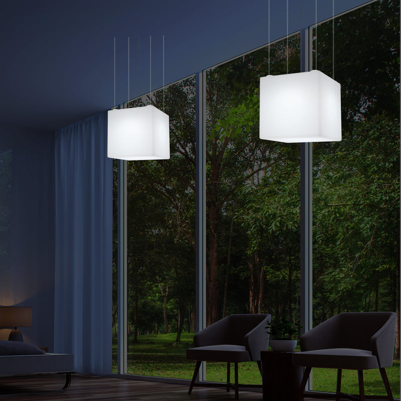 Plafonnier géométrique, éclairage suspendu à LED en forme de cube, 50 x 50 cm, E27, blanc