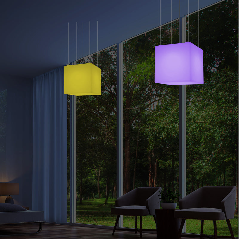 Plafonnier Cube LED, lampe décorative suspendue, 500 mm, E27, éclairage d'ambiance RGB