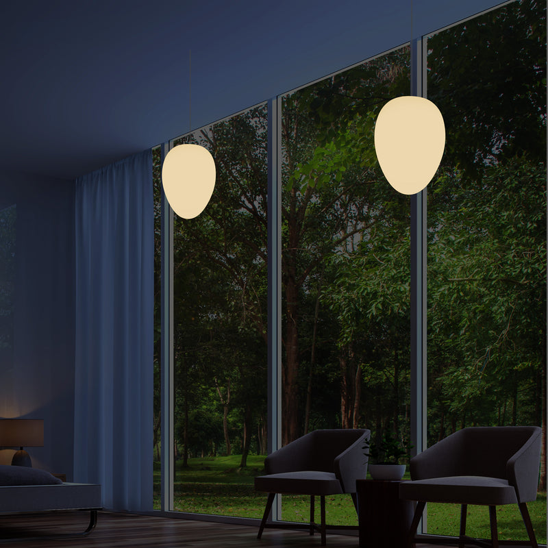 Plafonnier suspendu décoratif E27, Lampe pendante LED Lumière ovale design, 37 cm, blanc chaud