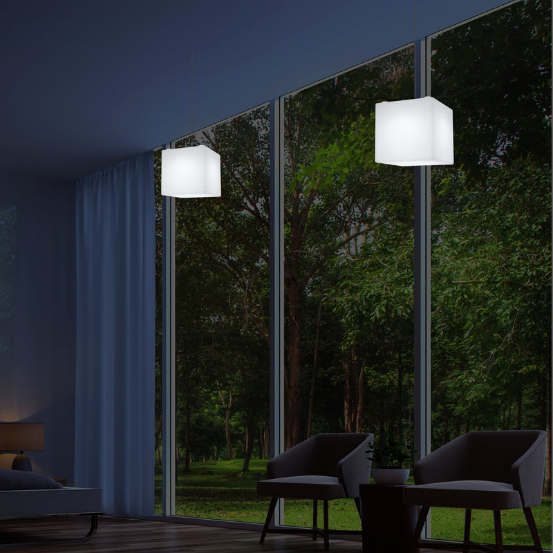 Lampe à suspension en forme de cube, lumière pendante moderne à LED, 20 cm, E27, couleur changeante