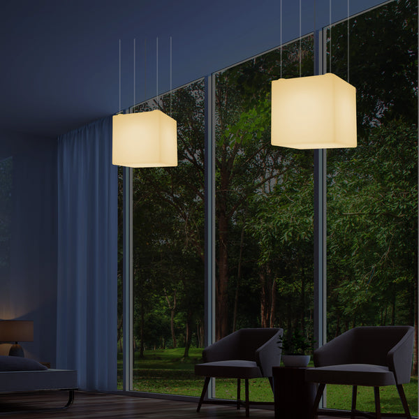 Suspension Cube, grande lampe LED moderne pendante, 50 cm, E27, blanc chaud