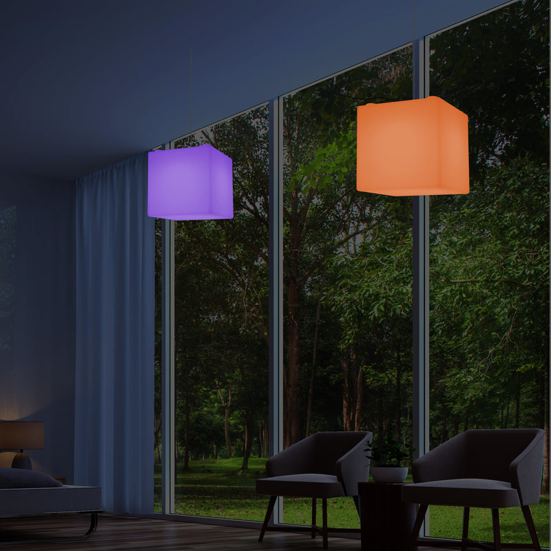 Plafonnier contemporain Lampe de suspension LED en forme de cube 300mm E27 changement de couleur RGB