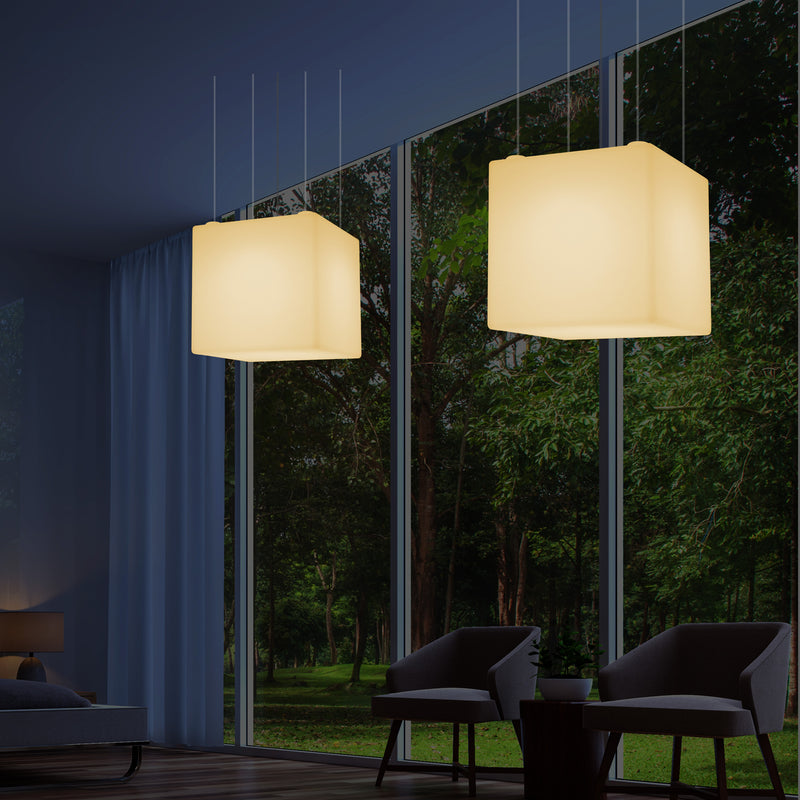 Suspension moderne, lampe pendante LED en forme de cube, 60 x 60 cm, E27, blanc chaud