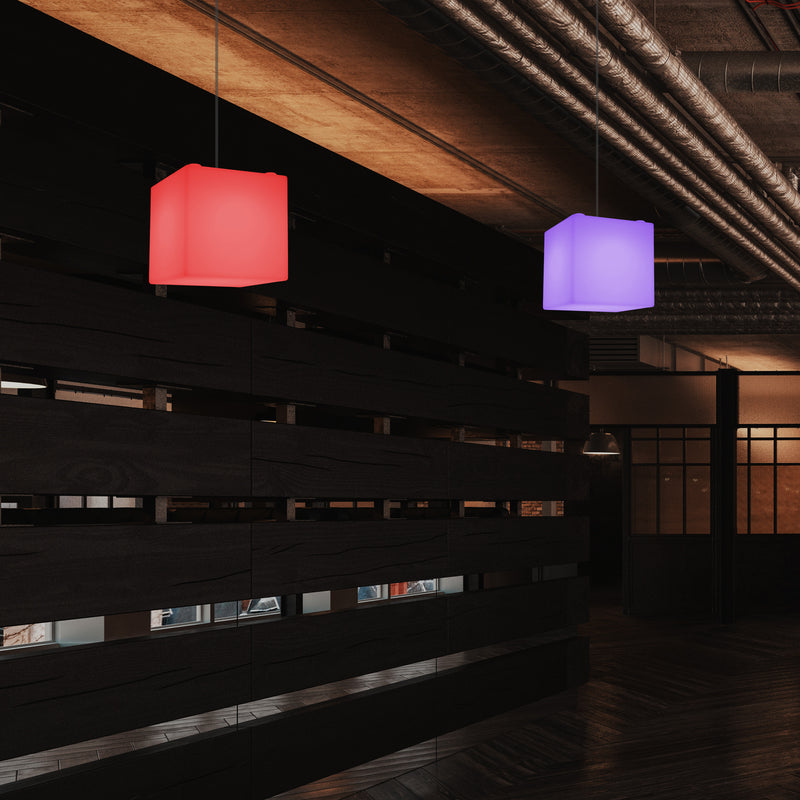 Lampe à suspension en forme de cube, lumière pendante moderne à LED, 20 cm, E27, couleur changeante