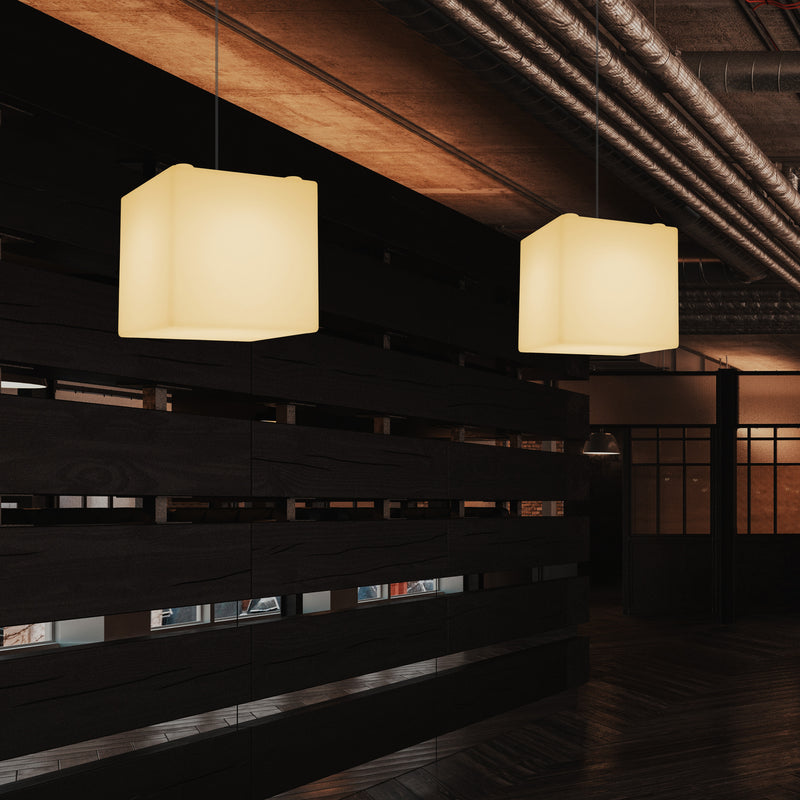 Lampe LED suspendue en forme de cube, éclairage moderne de plafond, 30 cm, E27, blanc chaud