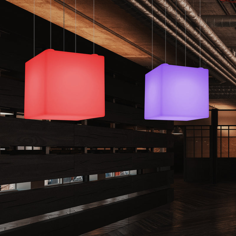 Lampe pendante en forme de cube éclairage LED géométrique au plafond 60 cm E27 RGB avec télécommande