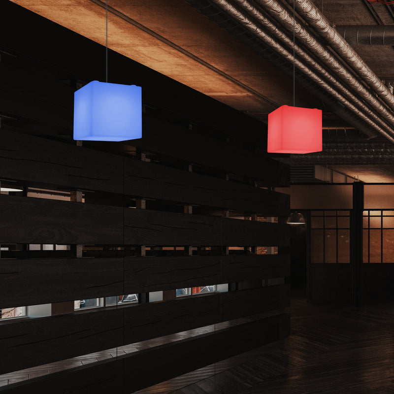 Lampe à suspension en forme de cube, lumière pendante moderne à LED, 20 cm, E27, couleur changeante