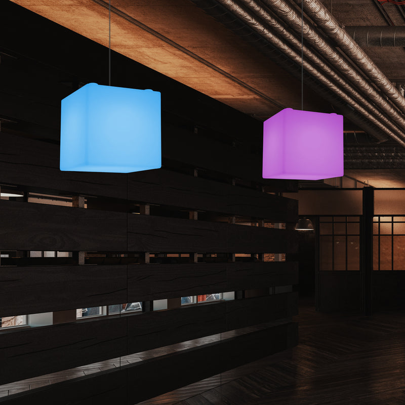 Plafonnier contemporain Lampe de suspension LED en forme de cube 300mm E27 changement de couleur RGB