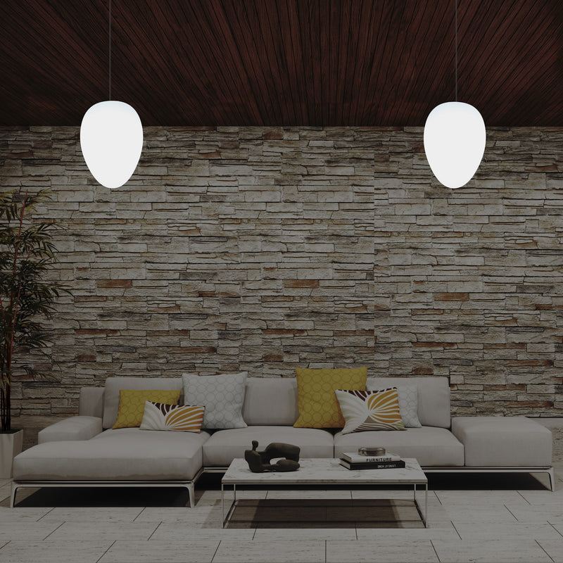 Plafonnier suspendu unique à LED E27, suspension ovale design, taille 37 cm, ampoule blanche