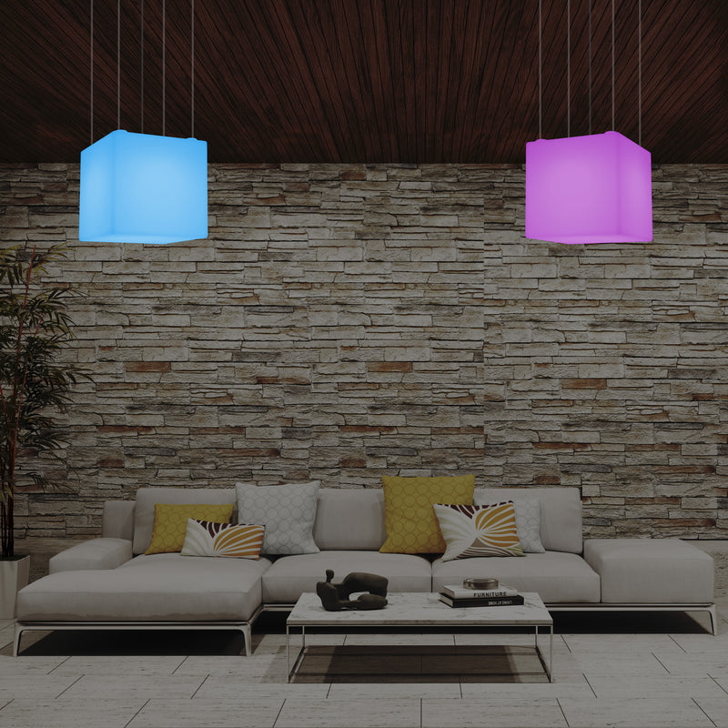 Plafonnier Cube LED, lampe décorative suspendue, 500 mm, E27, éclairage d'ambiance RGB