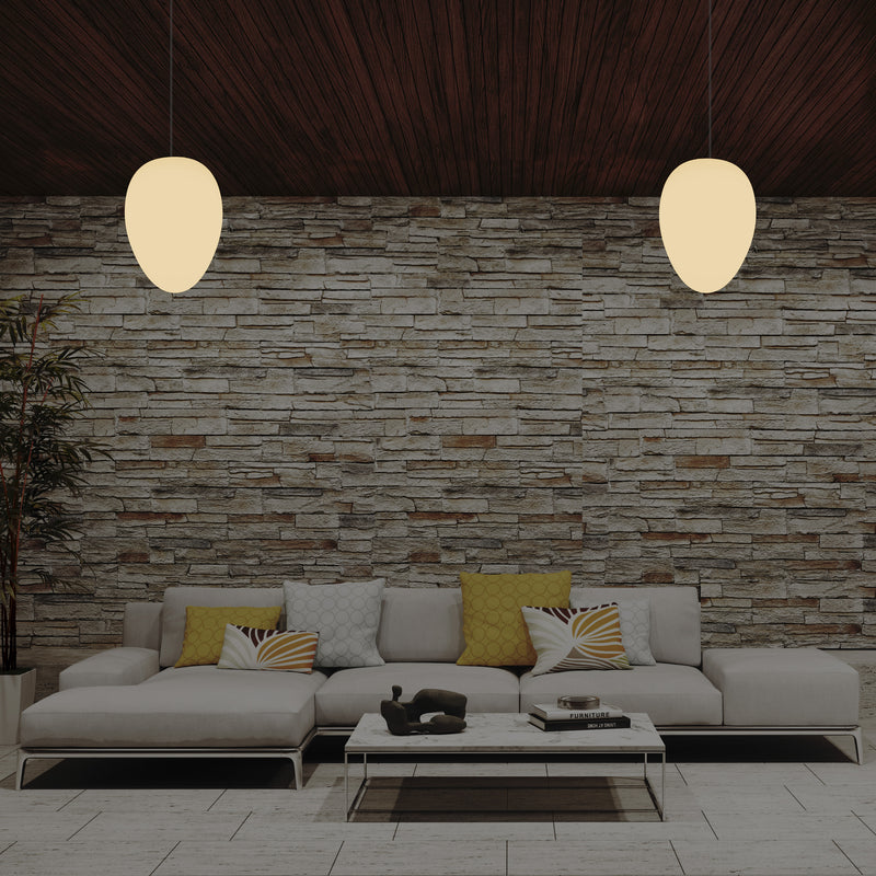 Plafonnier suspendu décoratif E27, Lampe pendante LED Lumière ovale design, 37 cm, blanc chaud