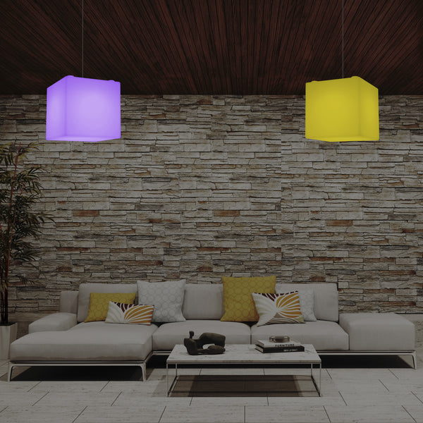 Plafonnier contemporain Lampe de suspension LED en forme de cube 300mm E27 changement de couleur RGB