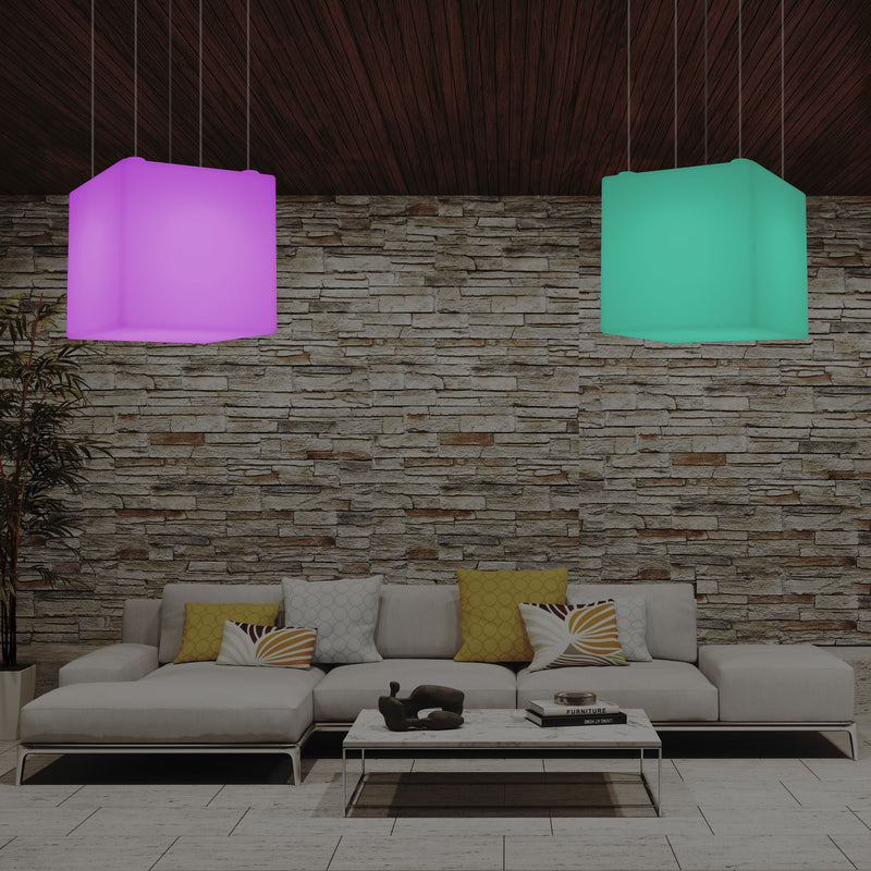 Lampe pendante en forme de cube éclairage LED géométrique au plafond 60 cm E27 RGB avec télécommande