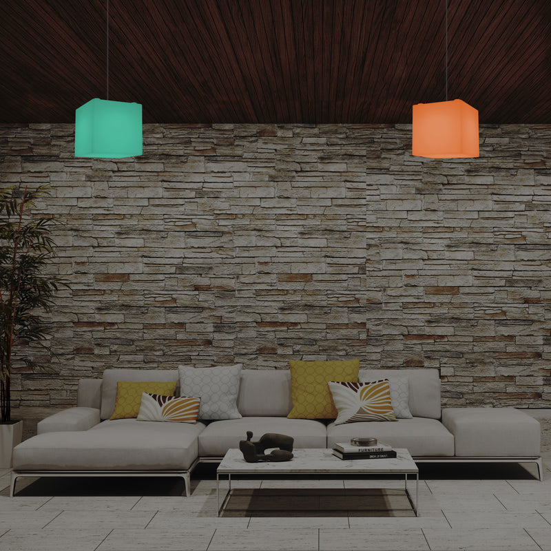 Lampe à suspension en forme de cube, lumière pendante moderne à LED, 20 cm, E27, couleur changeante