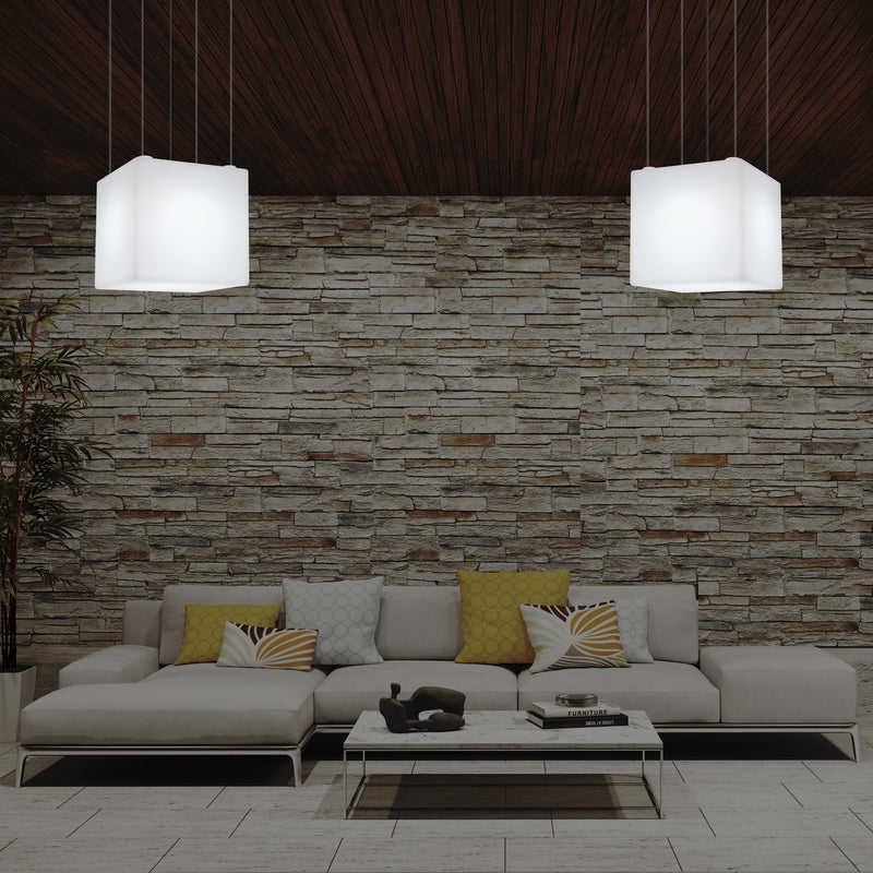 Plafonnier géométrique, éclairage suspendu à LED en forme de cube, 50 x 50 cm, E27, blanc