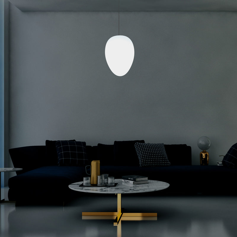Plafonnier suspendu unique à LED E27, suspension ovale design, taille 37 cm, ampoule blanche