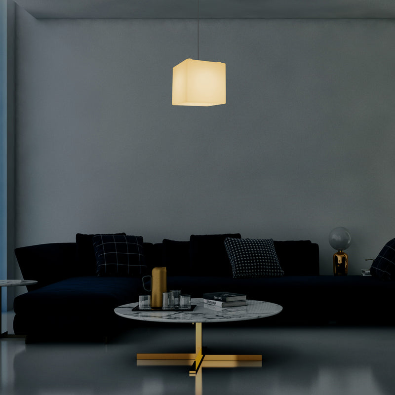 Plafonnier géométrique Lampe suspendue LED en forme de cube, 20 x 20 cm, E27, blanc chaud