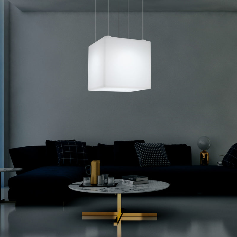 Lampe LED à suspension en forme de cube, grand luminaire géométrique à suspension 600 mm, E27, blanc