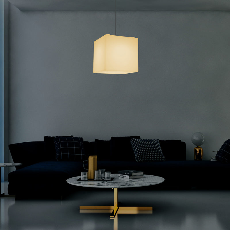 Lampe LED suspendue en forme de cube, éclairage moderne de plafond, 30 cm, E27, blanc chaud