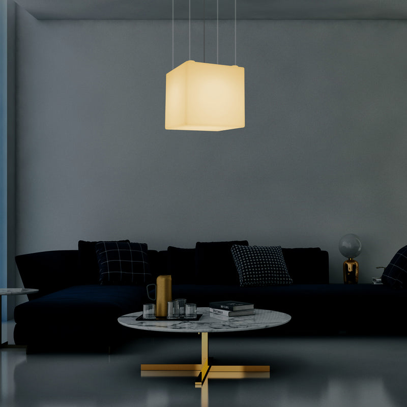 Lampe suspendue LED Cube, Plafonnier géométrique, 40 x 40 cm, E27, blanc chaud