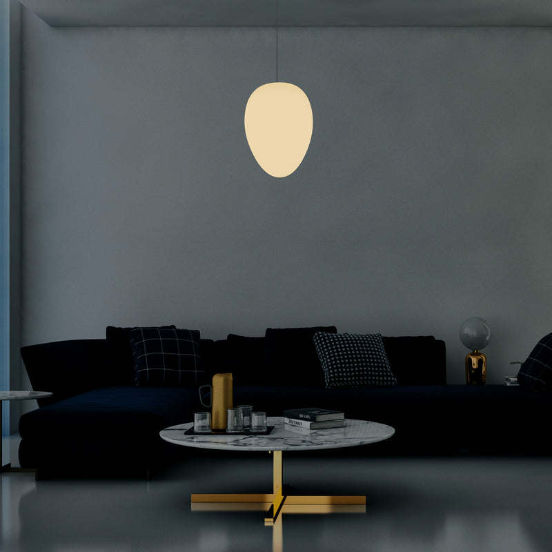 Plafonnier suspendu décoratif E27, Lampe pendante LED Lumière ovale design, 37 cm, blanc chaud
