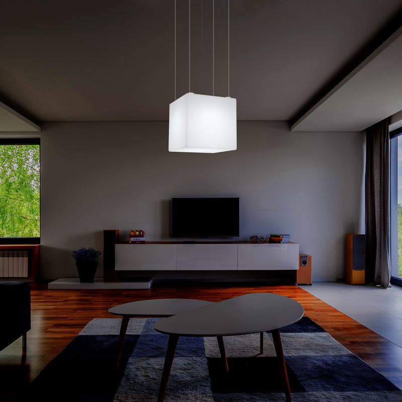 Plafonnier géométrique, éclairage suspendu à LED en forme de cube, 50 x 50 cm, E27, blanc