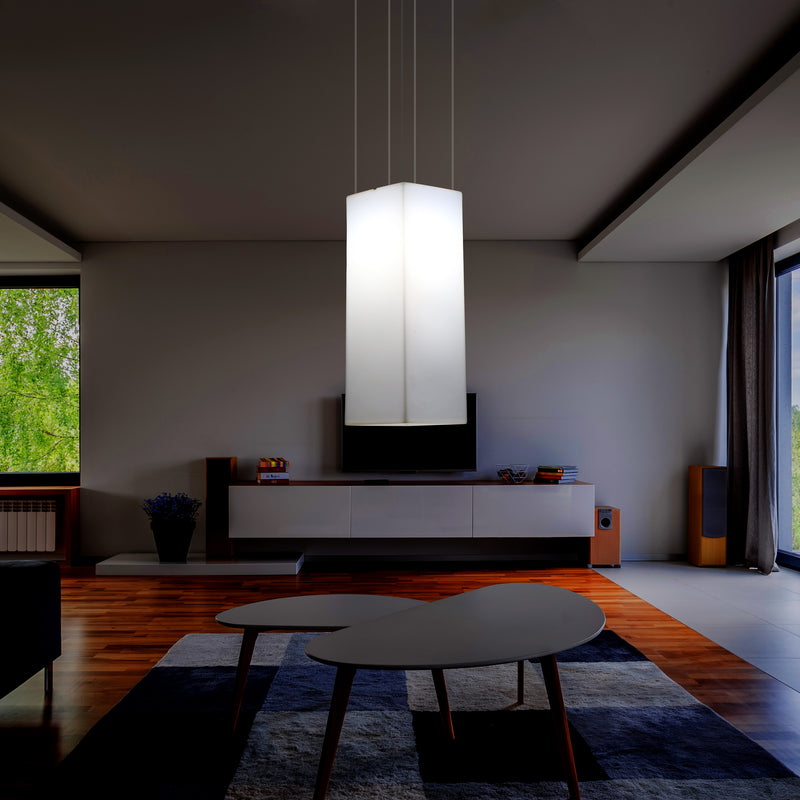 Lampe à suspension linéaire, éclairage à LED suspendu, taille 110 x 30 cm, ampoule E27, blanc