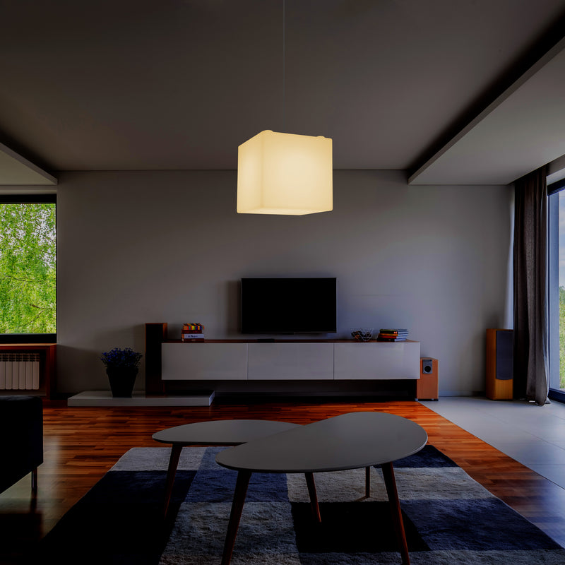 Lampe LED suspendue en forme de cube, éclairage moderne de plafond, 30 cm, E27, blanc chaud