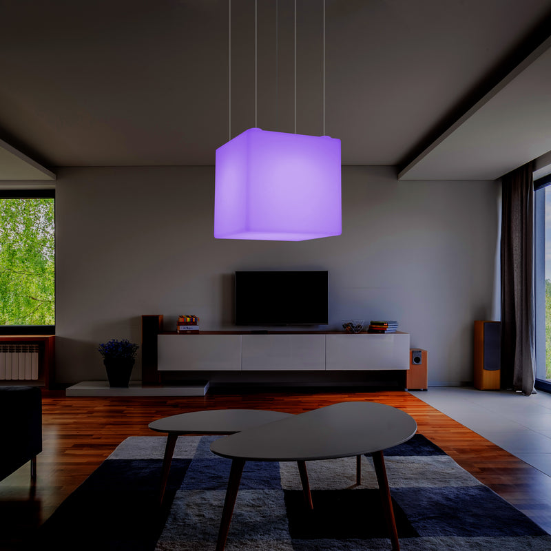 Lampe pendante en forme de cube éclairage LED géométrique au plafond 60 cm E27 RGB avec télécommande