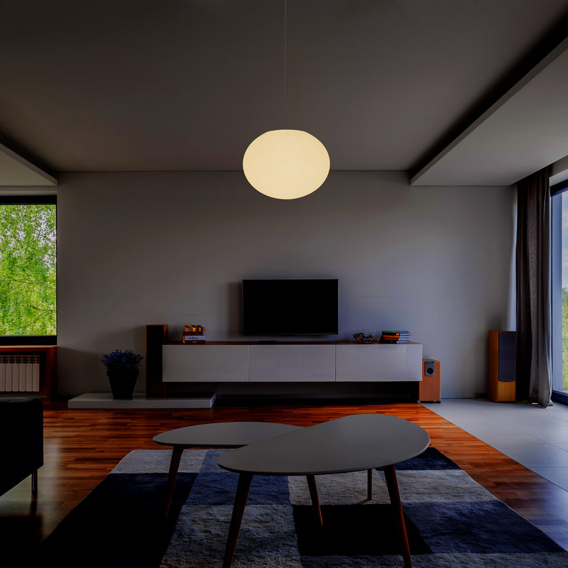 Plafonnier suspendu décoratif E27, lampe suspendue à LED lumière 3D ovale elliptique, boule 27 cm