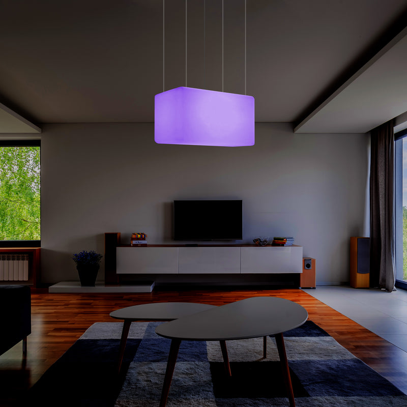 Plafonnier unique, lampe suspendue LED linéaire îlot de cuisine 55 x 35 cm E27 RGB avec télécommande