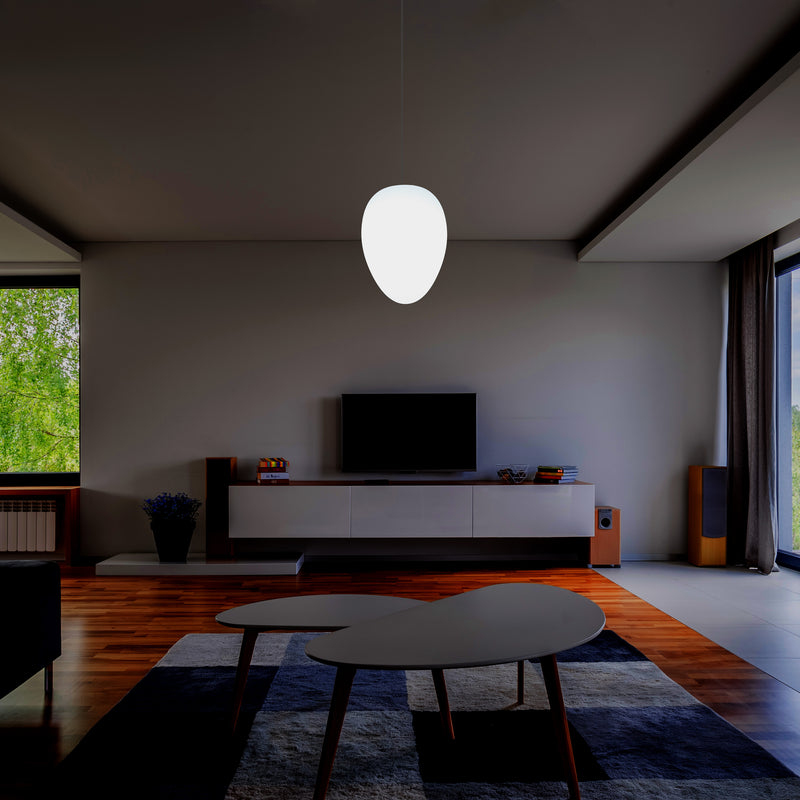 Plafonnier suspendu unique à LED E27, suspension ovale design, taille 37 cm, ampoule blanche