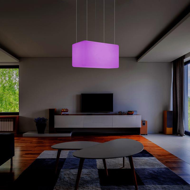 Plafonnier unique, lampe suspendue LED linéaire îlot de cuisine 55 x 35 cm E27 RGB avec télécommande