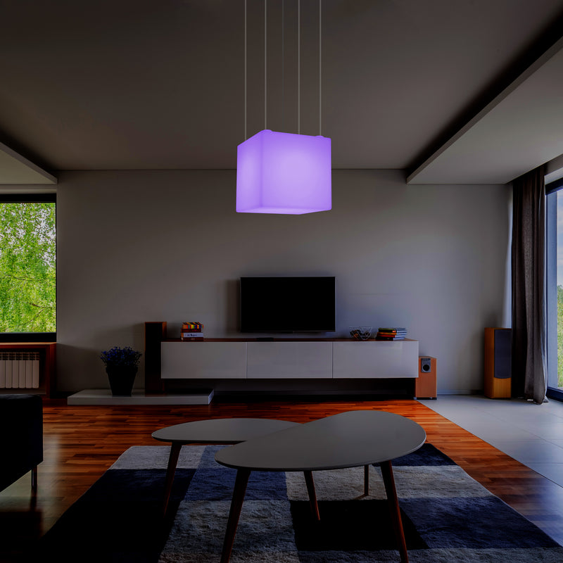 Plafonnier Cube LED, lampe décorative suspendue, 500 mm, E27, éclairage d'ambiance RGB