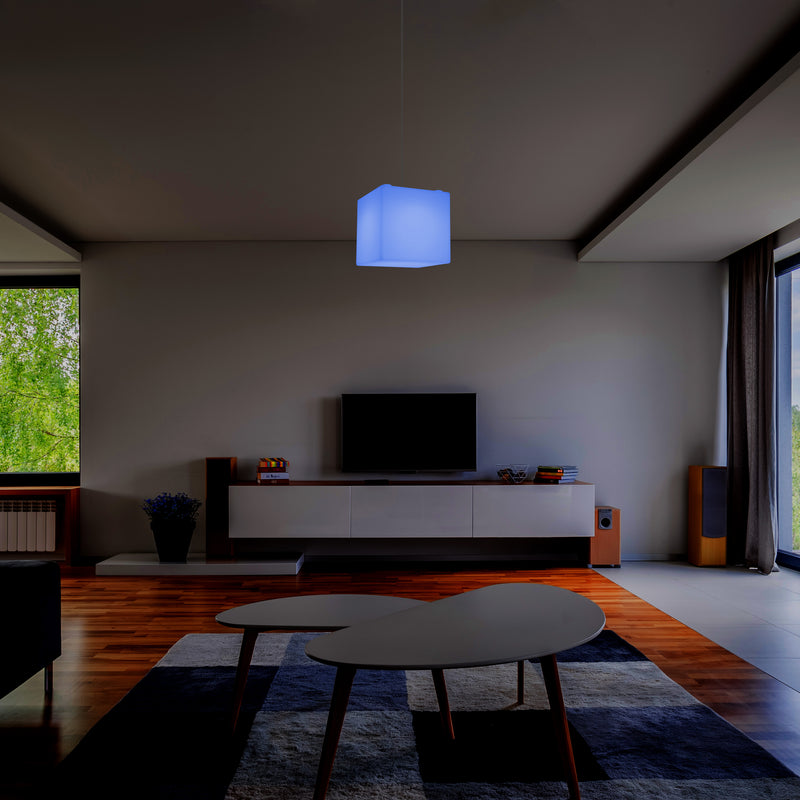 Lampe à suspension en forme de cube, lumière pendante moderne à LED, 20 cm, E27, couleur changeante