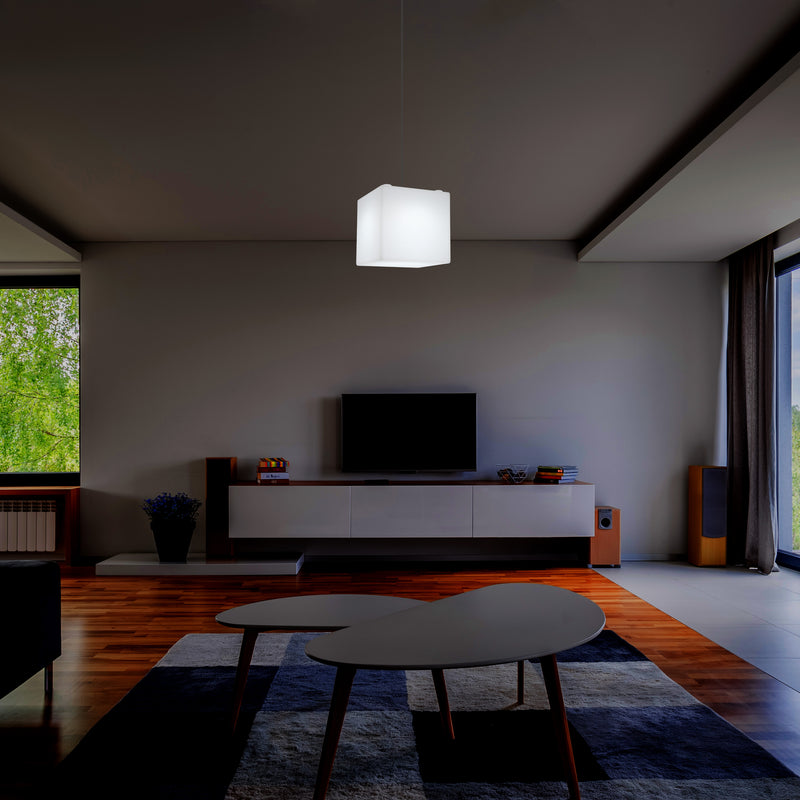 Éclairage de suspension Cube LED, Lampe pendante moderne, 200 mm, ampoule E27, lumière blanche