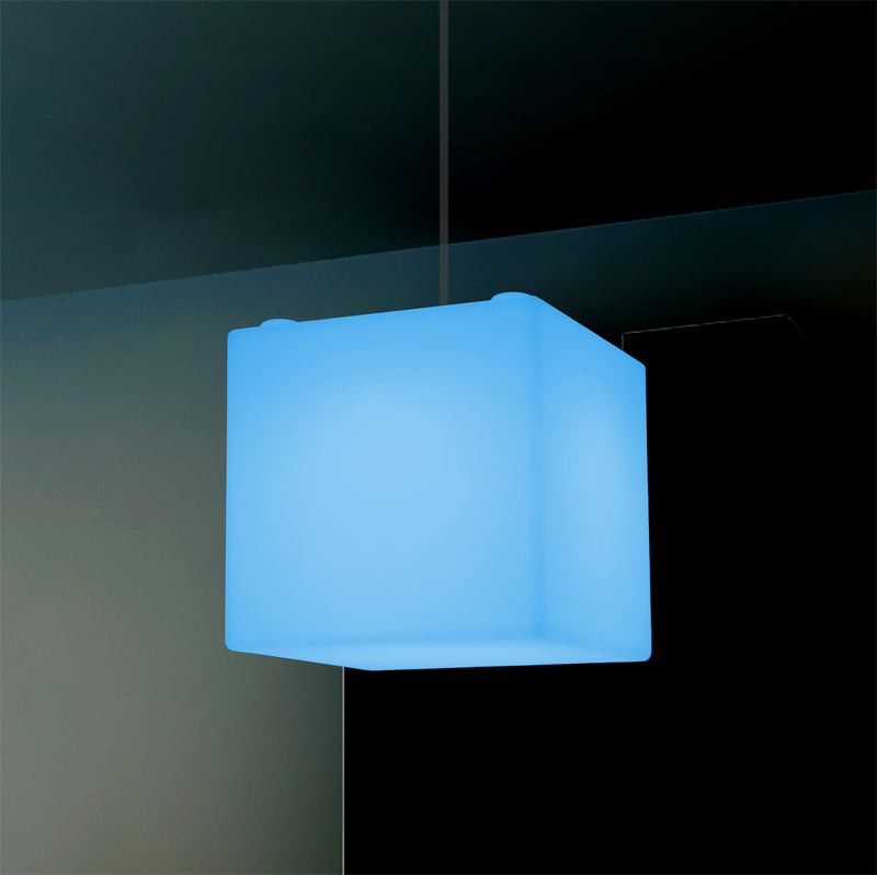 Suspension Cube, plafonnier moderne RGB 15cm avec changement de couleur et télécommande